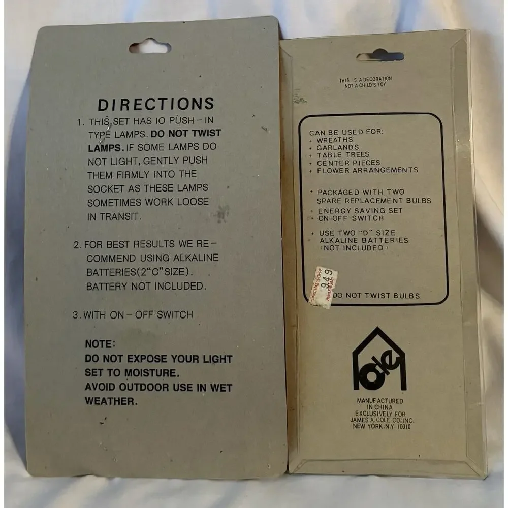 Lot/2 VTG NOS 10-Lite Battery-Operated White Mini Christmas String Lights Sets